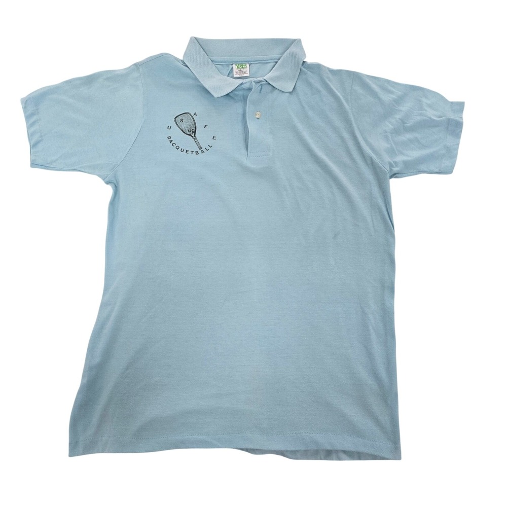 Vintage 1989 USAFE Racquetball Polo Shirt Made in USA Single Stitch L Blue
